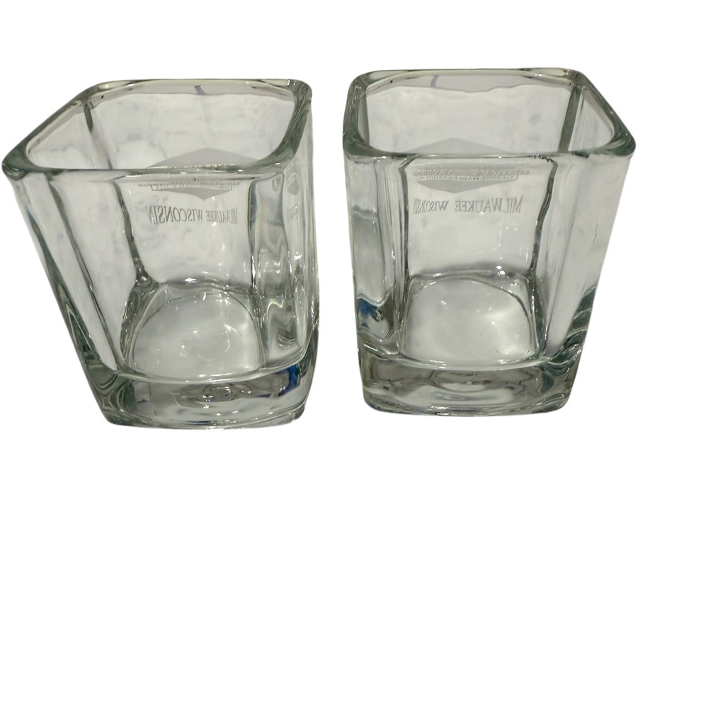 Milwaukee‎ Harley Davidson Glasses Square Whiskey Barware Set of 2